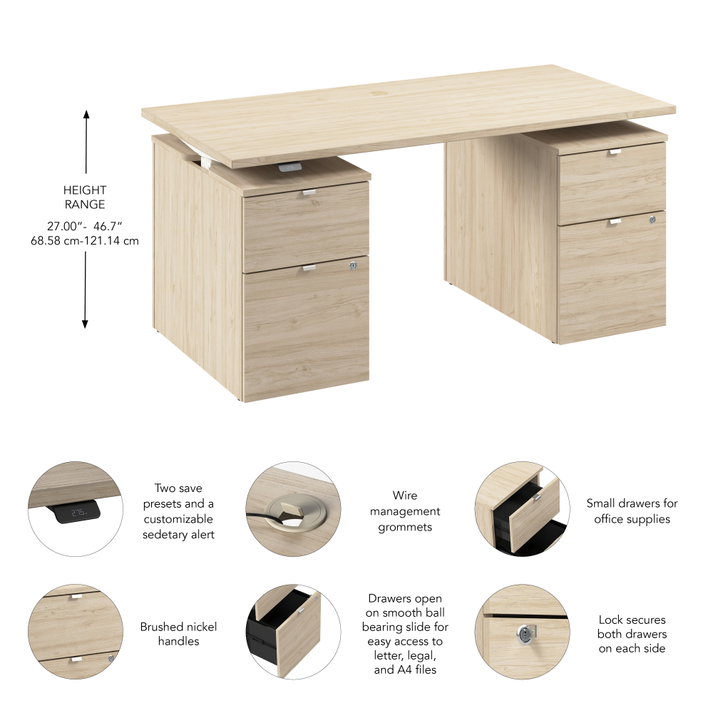 Stratus 60W x 30D Electric Height Adjustable Standing Desk with Drawers