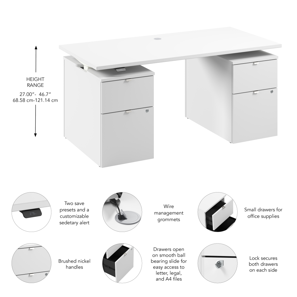 Stratus 60W x 30D Electric Height Adjustable Standing Desk with Drawers