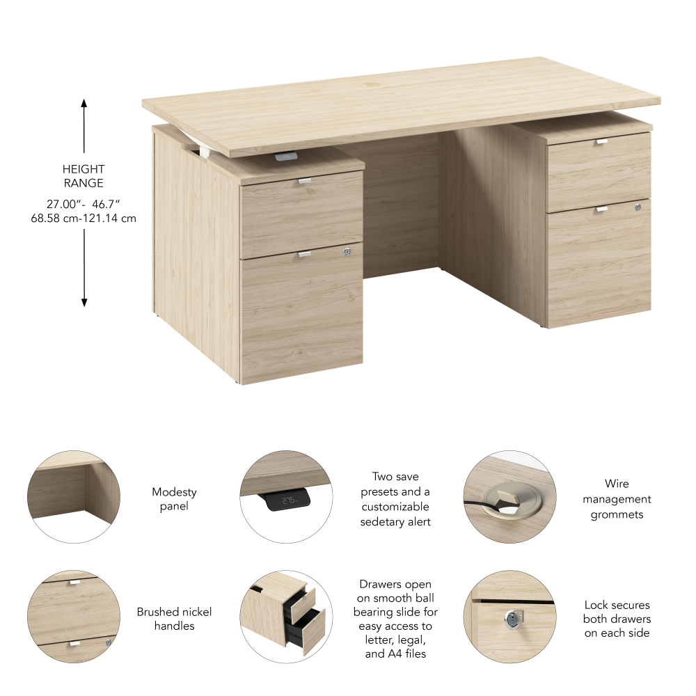 Stratus 60W x 30D Electric Standing Desk with Drawers and Modesty Panel