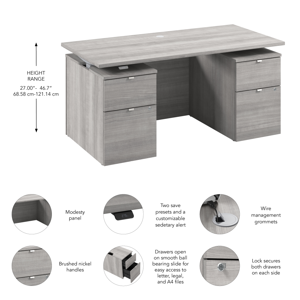 Stratus 60W x 30D Electric Standing Desk with Drawers and Modesty Panel